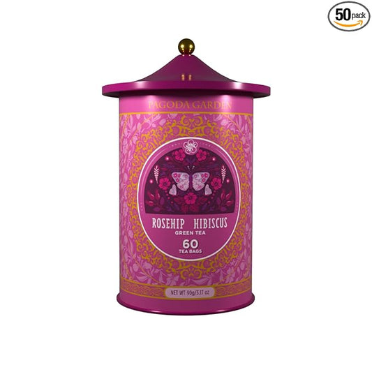 Life Plus Style Gourmet Pagoda Garden Rosehip Hibiscus Green Tea Organic Herbal Tea Caffeinated Hot or Iced Natural Ceylon Tea Antioxidants Supports Wellness 60 Tea Bags