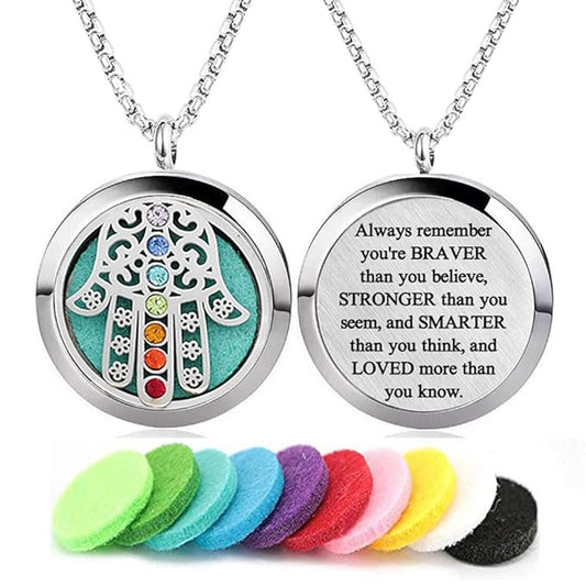 Aromatherapy Essential Oil Diffuser Necklace Stainless Steel lnspirational Locket Pendant(7 Chakra)