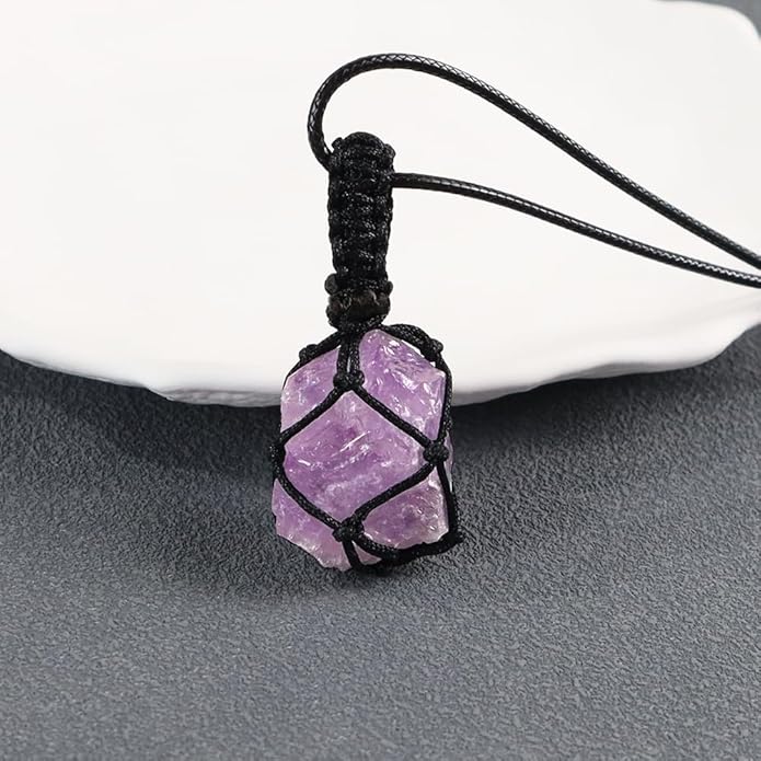 Handmade Natural Gemstone Crystal Pendant Necklace Stone Holder Necklace Cord Net Necklace with Adjustable Length for Women Men