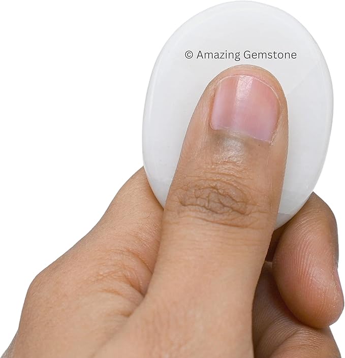 Amazing Gemstone Snow Quartz Worry Stone Crystals and Healing Stones - Worry Stones for Stress Relief Gifts - Piedra Crystal Fidget for Meditation - Unique Stocking Stuffers and Birthday Gifts