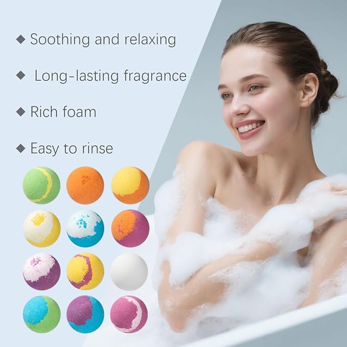 12 Pcs Bath Bombs for Women,Refreshing Relaxing Scents Lush Foam Womens Bath Balls for Moisturizing,Relaxing Mood,Smoothing and Soften Skin,Handmade Shower Bombs Gifts for Her Him,2 Oz/pcs