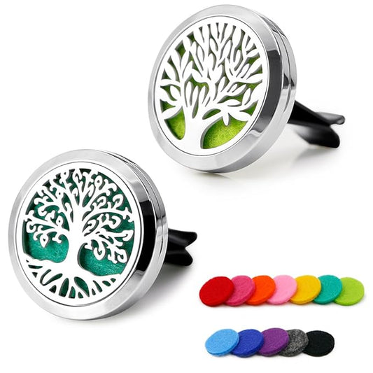 2PCS 30mm Car Aromatherapy Essential Oil Diffuser Stainless Steel Locket with Vent Clip 12 Felt Pads