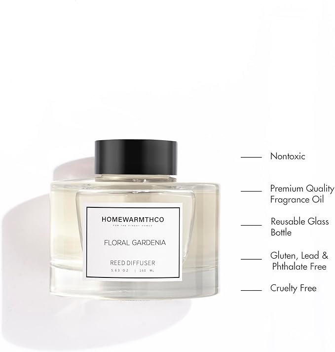 Floral Gardenia Reed Diffuser Set - Luxury Fragrance Reed Diffusers for Home, Office & Bathroom Décor - Long-Lasting Scent with Non-Toxic Oils (5.63 oz)