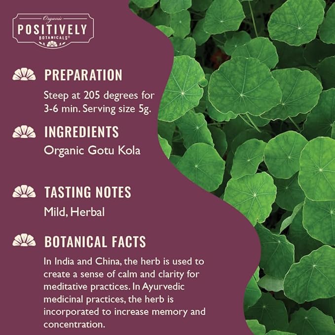 Organic Positively Botanicals Company, Gotu Kola, Herbal Tea Loose Leaf Botanical, 4 Ounce