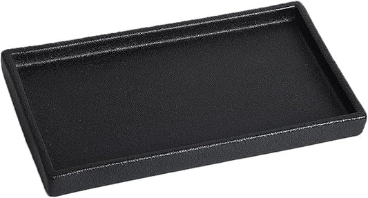 Bathroom Vanity Tray - 11'' Ceramic Rough-Textured Rectangle Countertop Tray, Heavy-Duty Perfume Organizer Plate, Jewelry Ring Tray, Kitchen Soap Dispenser Stone Trays, Black