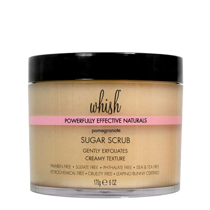 Whish Beauty Pomegranate Exfoliating Sugar Scrub - Body Scrub for Women - Brown Sugar Exfoliator with Raspberry, Aloe, & Shea Butter - Gentle on All Skin Types - Paraben & Sulfate Free - 8 oz