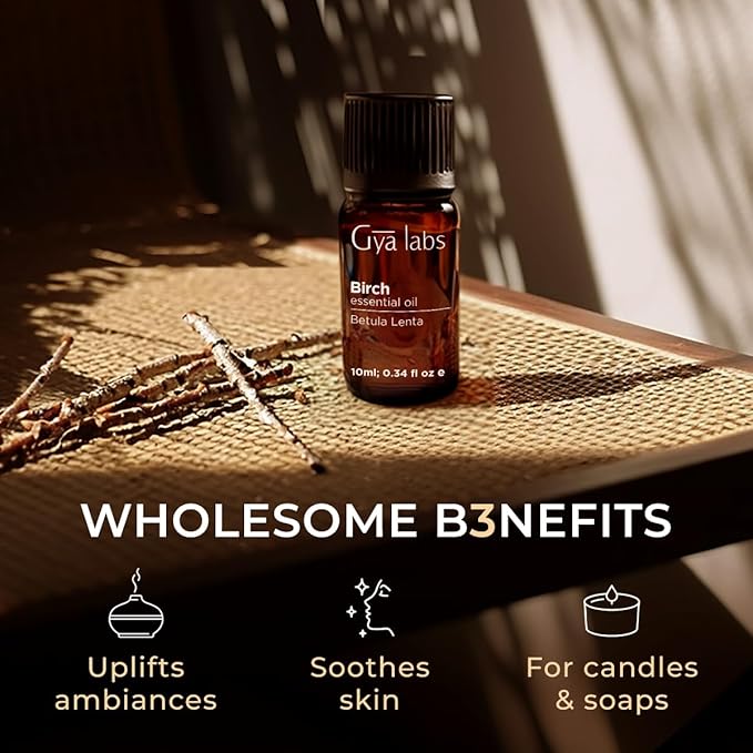 Gya Labs Birch Essential Oil - 0.34 Fl Oz - for Hair, Skin, Diffuser, Aromatherapy & DIY Candle Making Scent