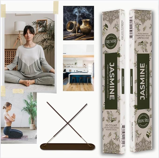 Jasmine Incense Sticks - Total 120 Insence-Sticks - 6 Packs of 20 Insense - Inciensos - Inscents - Natural Non Toxic Ingredients - Incents - Incence - Inscense - Insents