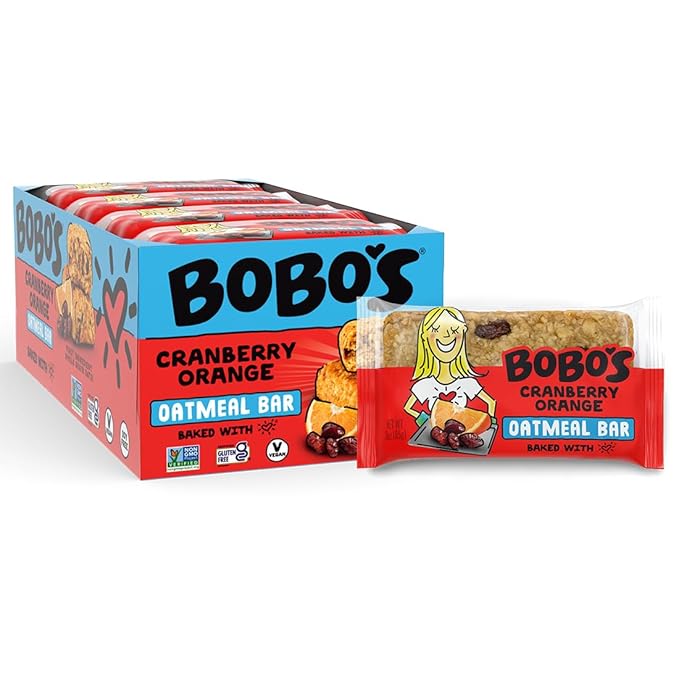 Bobo's Oatmeal Bars, Cranberry Orange, Gluten Free Vegan Whole Grain Oat Bars, Pack of 12