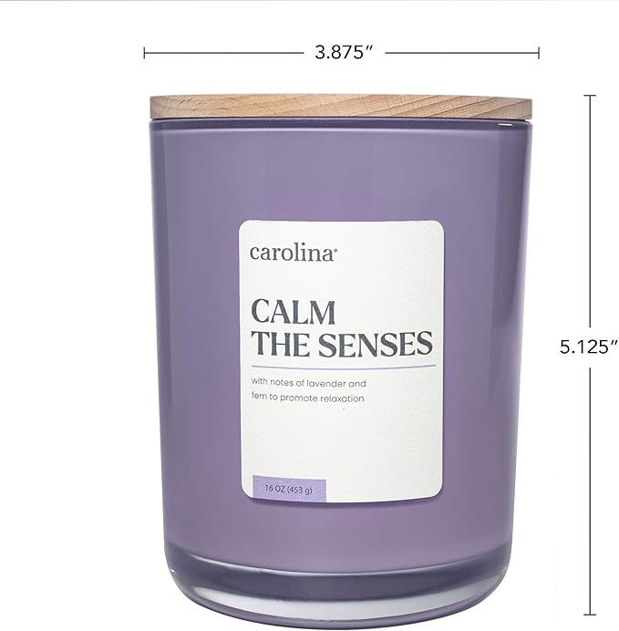 Carolina Calm The Senses Scented Candle, 16 oz Lavender & Fern Scented, 2 Wick Wellness Relaxing Candle, 60H Burn Time, Ideal for Creating a Welcoming Home - Made in The USA