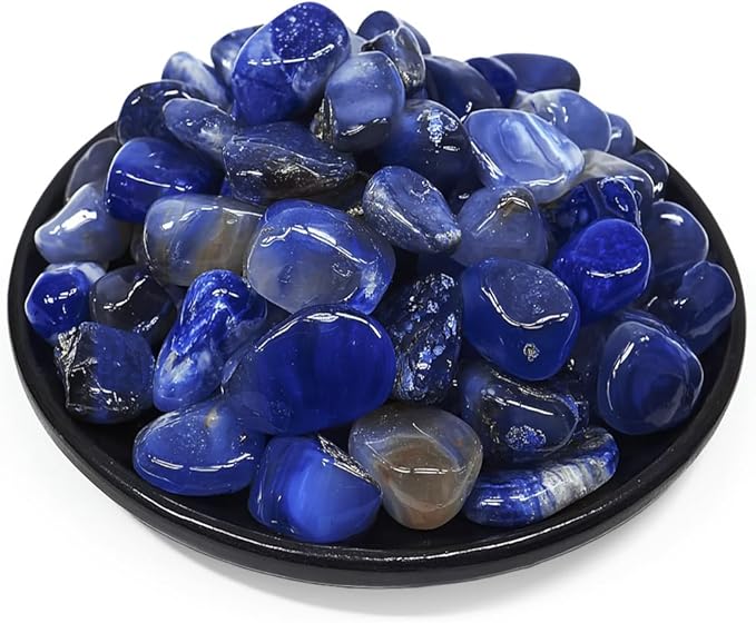 Blue Agate Healing Crystal Stone Set - 24 Pieces, 0.6" Natural & Polished Stones for Healing, Meditation, Reiki, Chakra, Crafting & Decoration