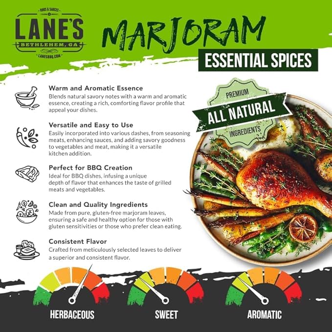 Lane's Dried Marjoram Spice, All-Natural Marjoram Dried Leaves for Meats, Vegetables, and Sauces Marjorams Leaves, Made in USA, 1.76 Oz