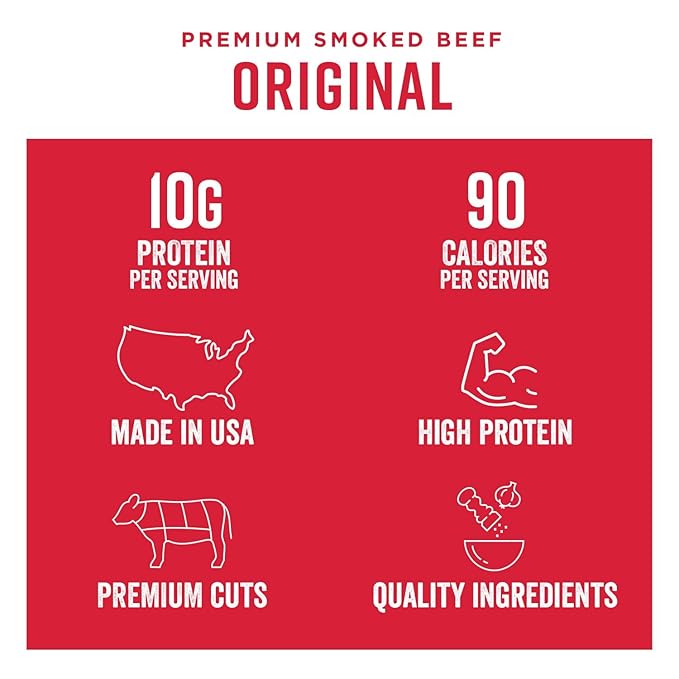Chef's Cut Beef Jerky, Original, High Protein Meat Snack, 10g of Protein and 90 Calories, Gluten Free, Premium Lean Smoked Beef - 2.5 Ounce (Pack of 8)