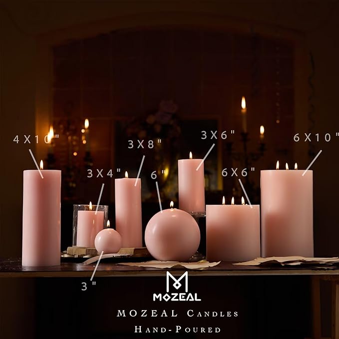 MOZEAL 3" x 4" Hand-Poured Unscented Blush Candle, Dripless Light Pink Pillar Candle Set of 3, Long Clean Burning, Approx 72 Hours Burn Time, Rustic Country Style Decor, Pearl Blush Rose
