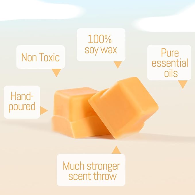 DEVI Scented Wax Melts, Natural Soy Wax Cubes Strong Scent -Citrus & Tonka Bean - Long Lasting Scented Melts for Warmer, 4 Pack(24-Cubes)