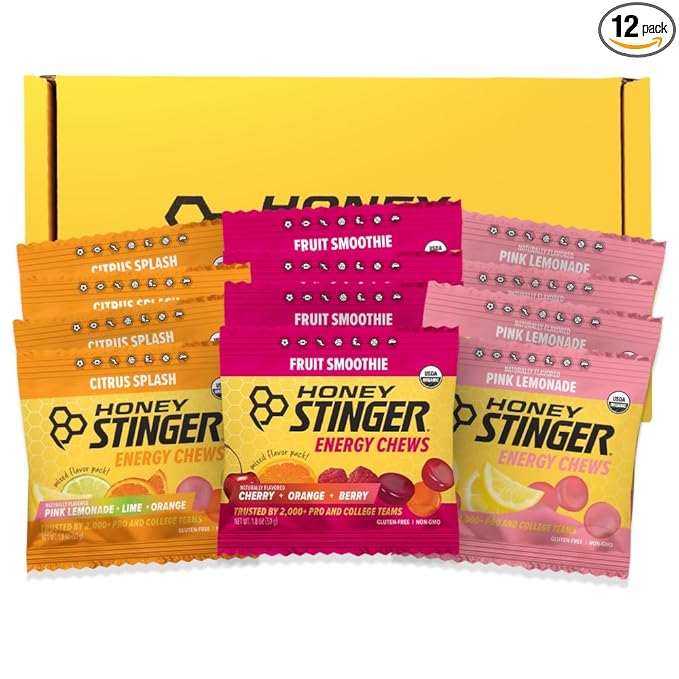 Honey Stinger Organic Energy Chew Variety Pack, 4 Pack Each of Fruit Smoothie, Citrus Splash and Pink Lemonade, Gluten Free & Caffeine Free, Energy Chews for Exercise, Endurance and Performance
