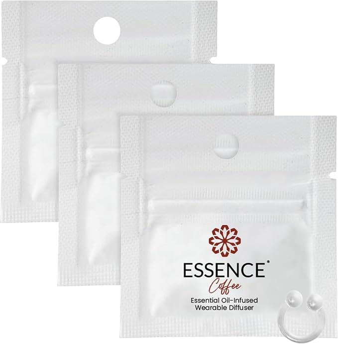 Essence Wearable Aromatherapy Nasal Diffuser – Coffee Essential Oil Nose Ring Silicone Inhaler for Stress & Mood Support - Made in USA & Travel-Friendly (3 Pack)
