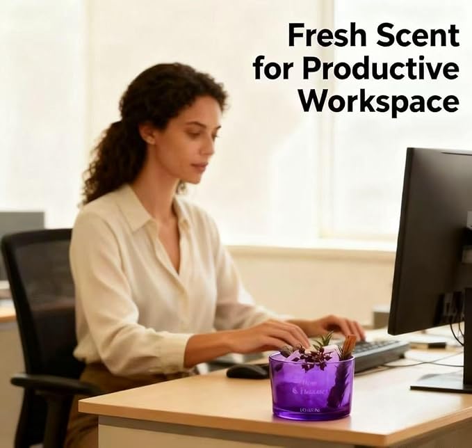 Stone Essential Oil Diffuser Set | Non Electric, Cordless & Waterless Passive Aromatherapy Diffuser with Creative Cup & Mini Plant | for Home, Office Desk, Meditation & Relaxation in Purpl