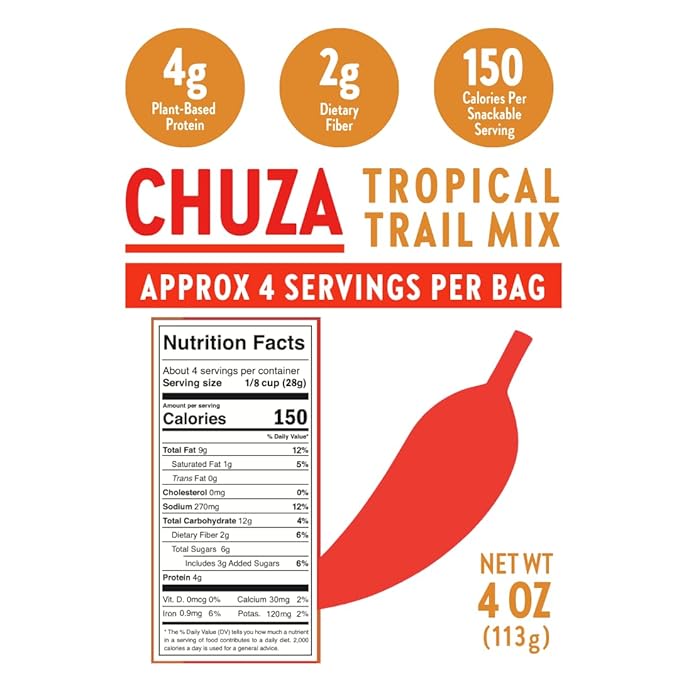 CHUZA Spicy Tropical Trail Mix – Bold & Crunchy Snack with 100% Mexican Spices – Peanuts, Almonds, Cashews, Sesame Chips, Corn Nuts & Dried Pineapples – No Cholesterol, High Protein – 4 oz