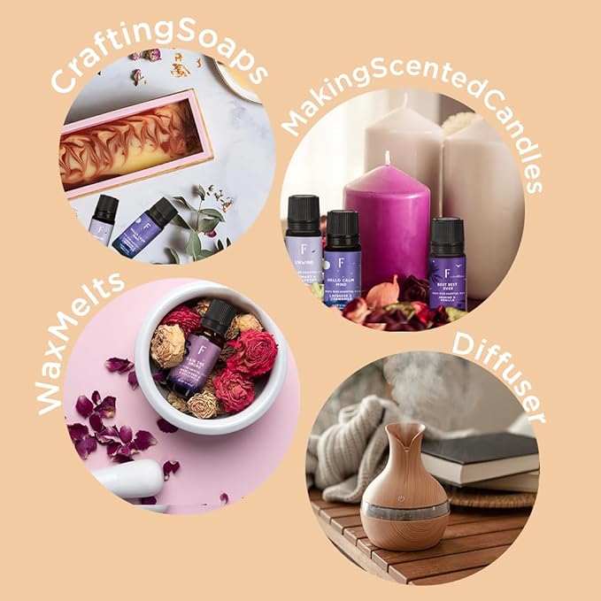 Folkulture Essential Oils for Home | Set of 5 (0.34 fl oz x 5) Vanilla Essential Oil or Lavender Diffuser Oils for Relaxation | Chamomile Essential Oil or Eucalyptus Oil Scents for Women