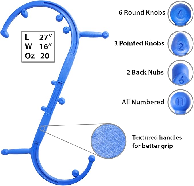 Body Back Buddy Elite - Improved Design- Versatile Handheld Massage Stick for Full Body Muscle Pain Relief - Professional Grade Trigger Point Massage Cane (Blue Elite 2.1)