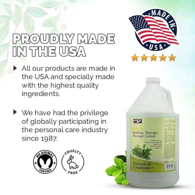 PRO NAIL - Healing Therapy Massage Lotion - Professional Pedicure, Body and Hot Oil Manicure, Infused with Natural Oils, Vitamins, Panthenol and Amino Acids (Green Tea, 1 Gallon)