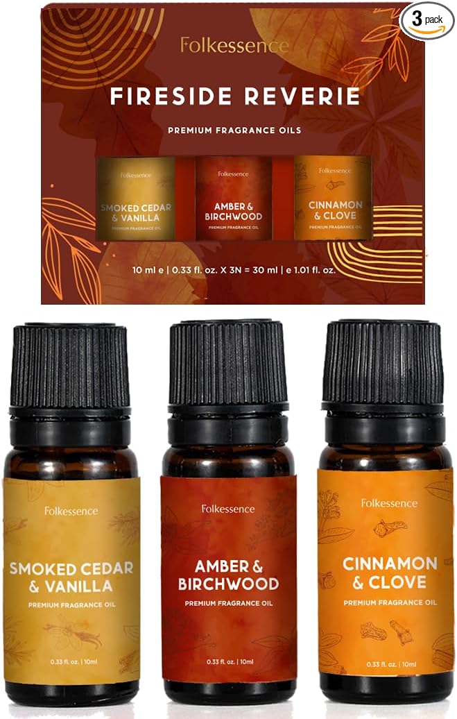 Folkulture Essential Oils for Home | Set of 3 (0.34 fl oz x 3) Fall Essential Oil or Diffuser Oils for Relaxation | Cedar, Cinnamon or Fall Scents | Vanilla Essential Oil for Fall Essentials