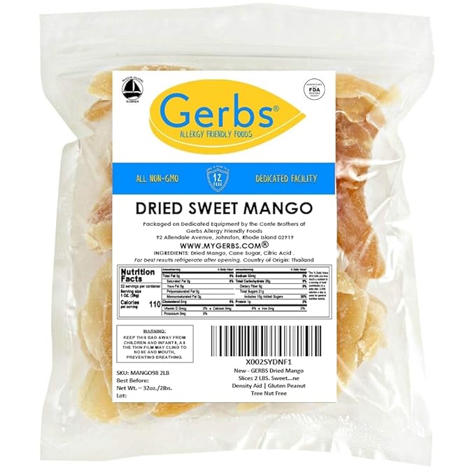 Gerbs Sweetened Dried Mango Slices 2 lbs. | Unsulfured, No Additives, Resealable Bag | Naturally Chewy & Sweet | Top 14 Allergen-Free