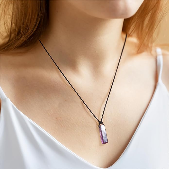 Crystal Necklaces for Women Gemstone Pendant Necklace Adjustable Handmade Black Rope Natural Stone Spiritual Necklace Energy Crystals and Healing Stones Necklace for Men