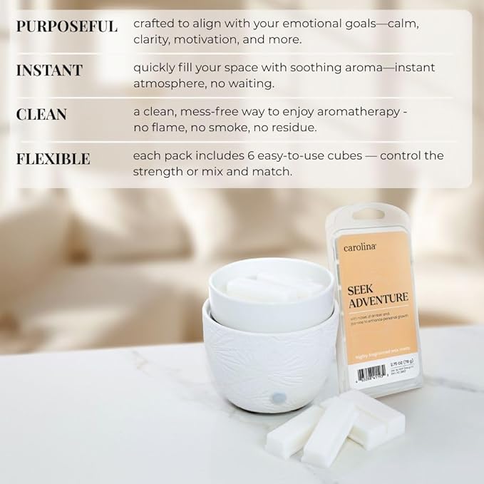 Carolina Seek Adventure Scented Wellness Wax Melts, Wax Melt Warmer Cubes, Long Lasting Scented Wax Warmer Cubes, 4 Pack, 6 Cubes Each - Made in The USA