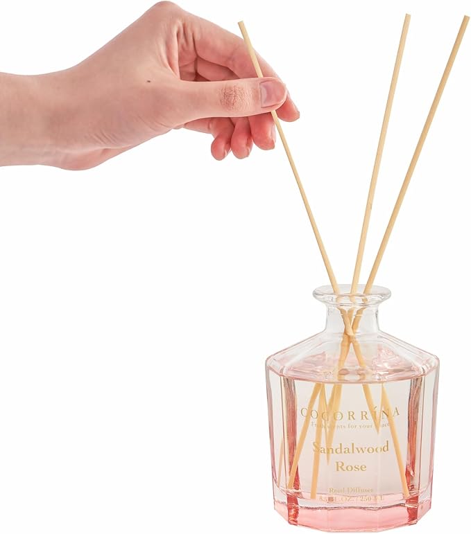 COCORRÍNA Reed Diffuser - Sandalwood Rose 8.5oz Flower Reed Diffuser Set with 8 Sticks, Home Fragrance Reed Diffuser for Home Bedroom Office Bathroom Shelf Decor (Master Collection)