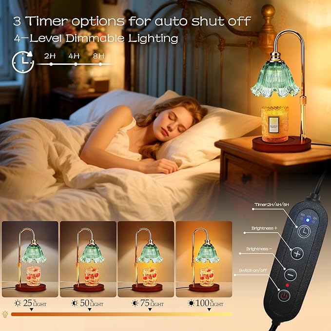Candle Warmer Lamp with Timer Dimmable: Adjustable Height,3 Timing Mode, 4 Level Dimming - Home Bedroom Decor, House Warming Gift -Birthday Gifts for Mom,Women (Cyan)