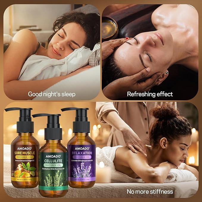 Massage Oil for Massage Therapy, Sore Muscle Massage Oils – 10.5oz, Arnica Oil,Anti Cellulite Eucalyptus,Lavender Essential Oils, Pain Relief & Spa-Quality Relaxation, Body Massage Oil Gifts Set