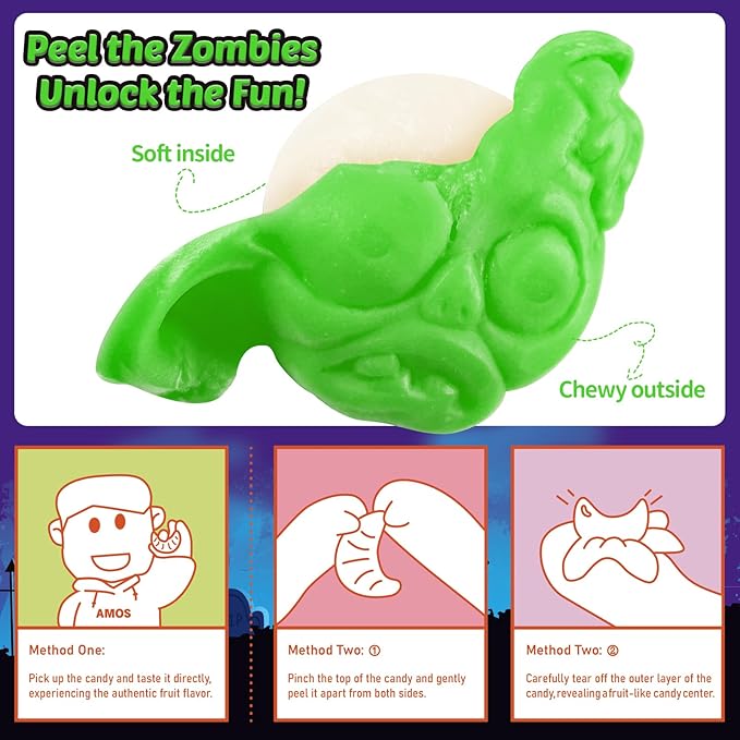 AMOS Halloween Peelerz 4D Zombie Gummy Candy Treats - Chewy & Tangy Individually Wrapped Gummies for Kids Parties Trick or Treat - Pack 240g (8.47oz)