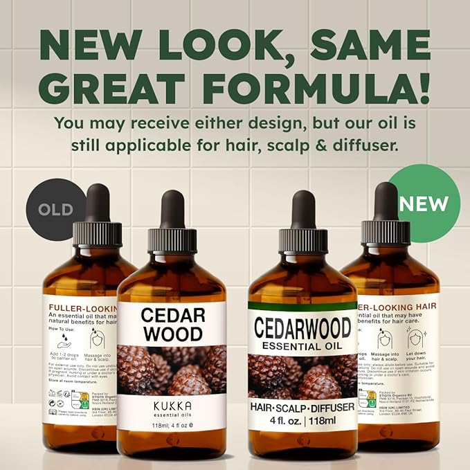 KUKKA Cedarwood Essential Oils - 4 Fl Oz - for Hair, Skin, Diffuser, Aromatherapy & DIY Soap Making Scent