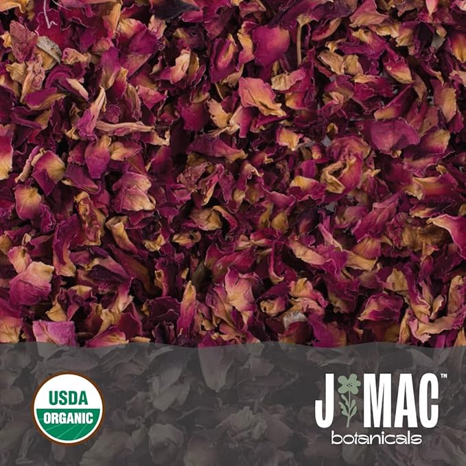 J MAC BOTANICALS Organic Rose Petals, (8 oz) Certified USDA Organic, Edible, Culinary Grade for Herbal Tea, Cooking and Crafts