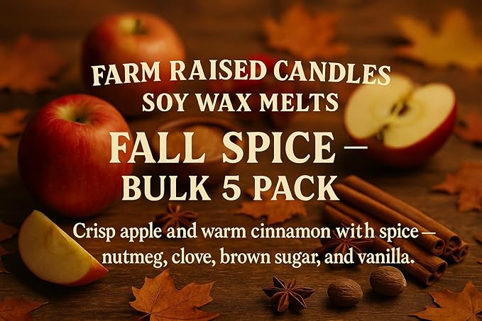 Fall Spice Bulk Wax Melts 5-Pack – Farm Raised Candles – 16 oz Total – Soy Wax Cubes for Warmers – Scented Apple Melts – 100% USA Soy, Pet Safe