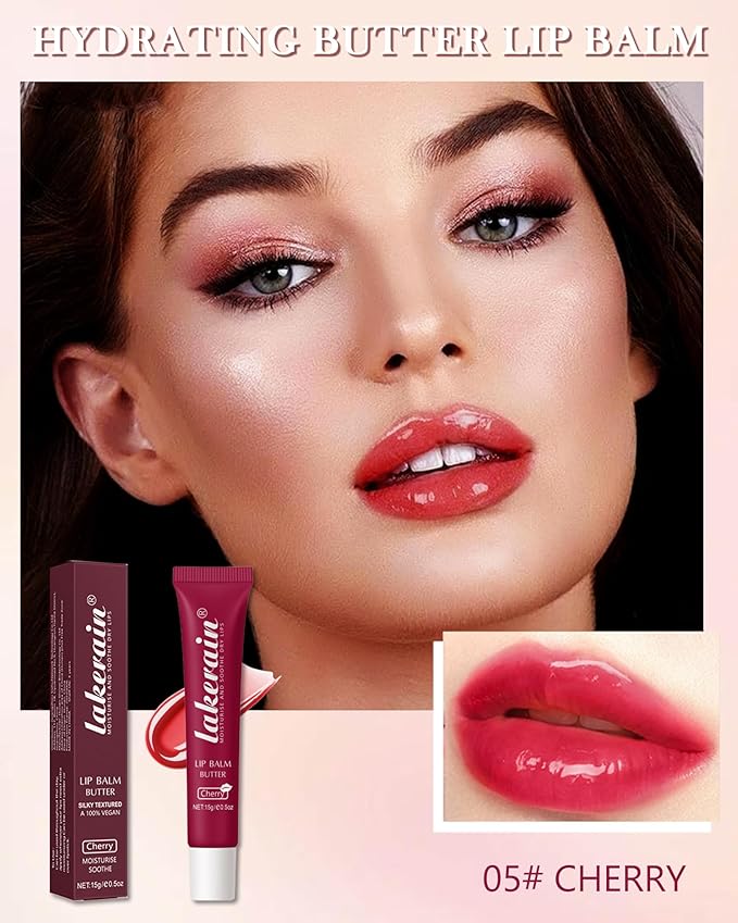 Lip Balm Butter Chrrey, Hydrating Tinted Butter Lip Gloss,Clear Lip Mask Lip Care Moisturizer, Smooth Lip Treatment Balm,Non-Sticky Jelly Glow Reviver Fat Lip Oil,Thanksgiving Makeup Gift for Women-05