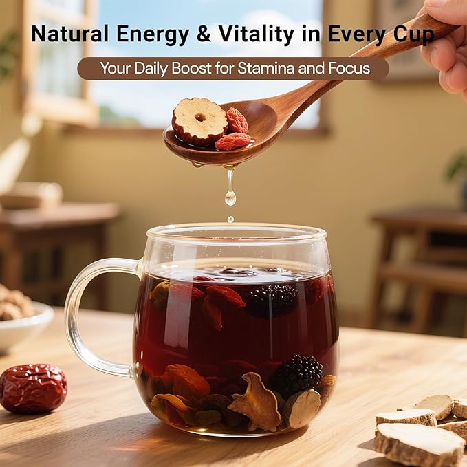 Ginseng Ten Treasure Tea, Natural Chinese Herbal Kidney Cleanse Detox Tea Support Liver & Kidneys Health for Men Women, No Additives, Caffeine Free, 10 Premium Ingredients Blend (25 Bags/1 Pack)