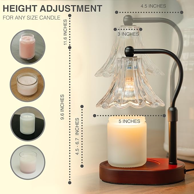 Candle Warmer Lamp with Timer Dimmer, Adjustable Height, Vintage Candle Melter, Modern Home Decor Gift, Birthday Gifts for Women Mom,House Warming Gifts Home Decor, Scented Wax Jar Candles