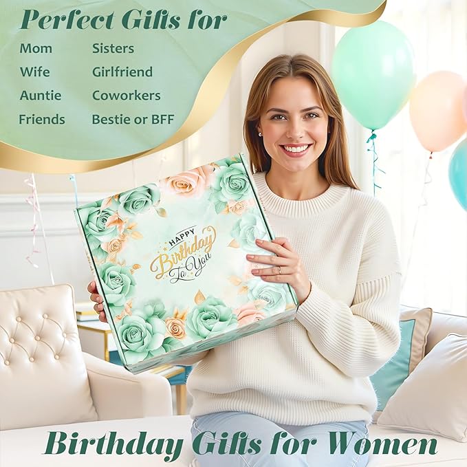 PULIDIKI Birthday Gifts for Women, Unique Birthday Gifts Basket for Women, Thoughtful Birthday Gifts for Mom, Wife, Sister, Best Friend, Her Self Care Box, Relaxing Gifts Set (Sage Green)