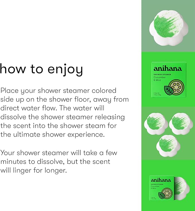 ANIHANA Shower Steamers 4 Pack, Paraben Free, Cruelty Free, Refreshing Cucumber Mint Scent, 1.76 oz Each