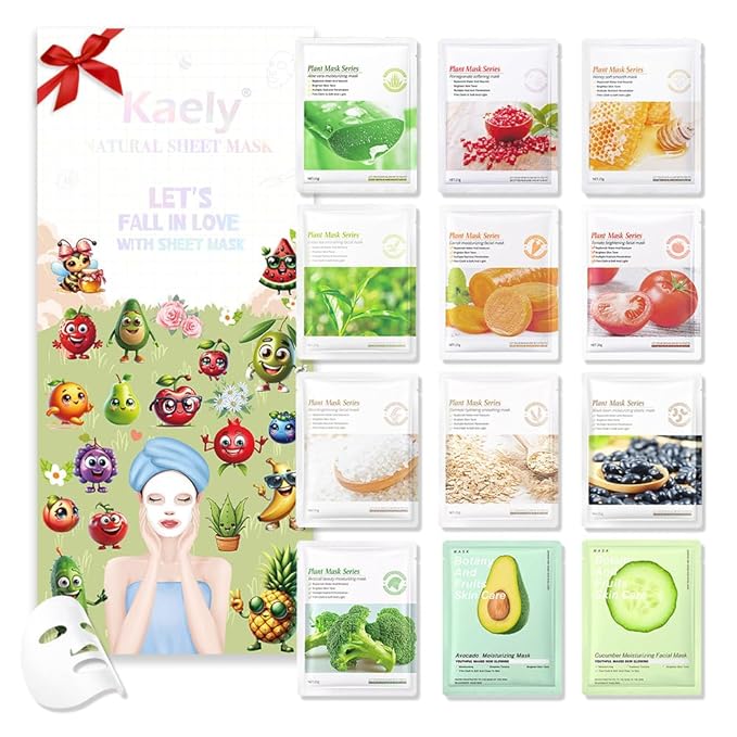 evpct 12Pack Kids Face Masks for Kids Girls Spa, Girls Kids Facial Spa Day Slumber Sleepover Birthday Party Favors Supplies Kit for Girl, Kid Friendly Facial Face Sheet Masks Bulk Skincare for Kid, B4