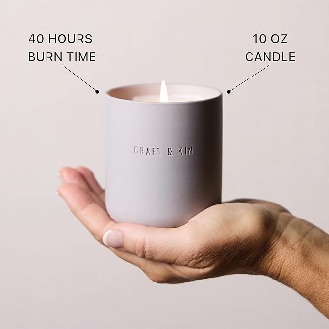Craft & Kin Scented Candles - Dark Rose & Amber | 10oz Soy Blend with Cotton Wick | Long-Lasting Fall Candles, 40-Hour Burn | Ceramic Jar, Perfect Fall & Winter Home Scent