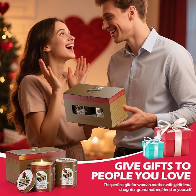 Sandalwood & Rose Scented Candles Gift Set | 2 Pack,8% Essential Oils,80-Hour Clean Burn Smoke-Free | Tin Jar Soy Wax Aromatherapy Candles Relaxation Meditation for Home Birthday Gifts for Men & Women