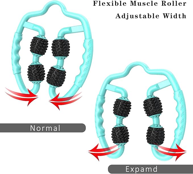 Cellulite Massage Tool Muscle Roller - Deep Fascia Massager & Dimpled Skin Remover for Legs, Thighs & Buttocks - Anti-Cellulite Roller, Smooth Skin, Pain Reliefs (Green Black-4 Wheel)