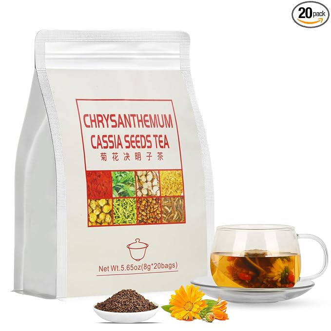 Liver Detox Tea,Chrysanthemum Cassia Seeds Tea Bags(160g, 8gX20Bags), Honeysuckle, Chinese wolf-berry, Sweet-scented Osmanthus, Burdock Root Combination of Floral Tea 菊花决明子茶包