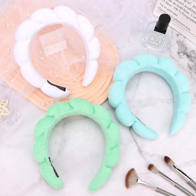 Spa Headband, 3 Pack Soft Terry Cloth Hairband for Washing Face, Skincare Headbands Makeup Headband, One Size Fits Most, Women