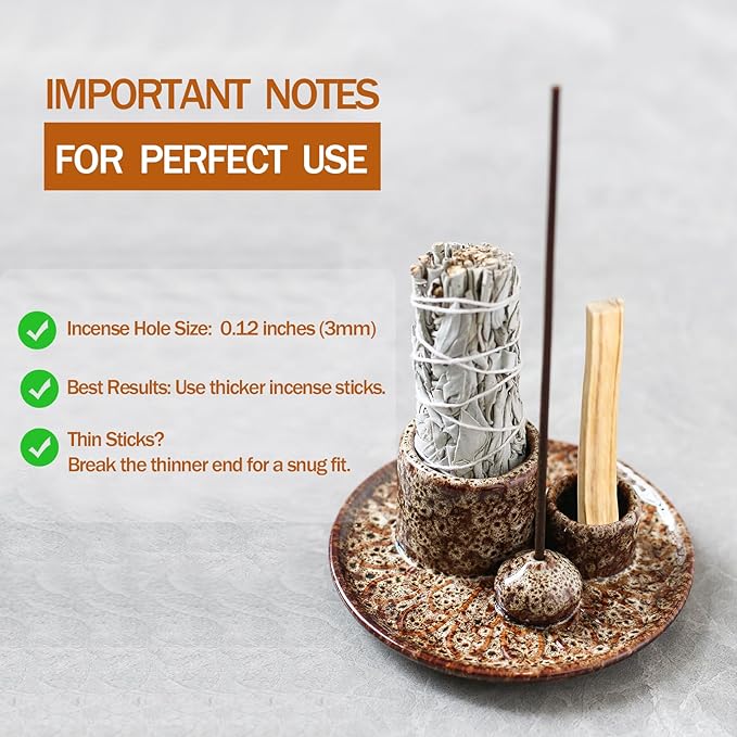 Palo Santo Sticks Holder, Multi-Purpose Handmade Ceramic Incense Burner for Palo Santo Incense Sticks, Sage Holder for Burning, Ash Catcher Tray for Meditation Yoga Room-Brown White
