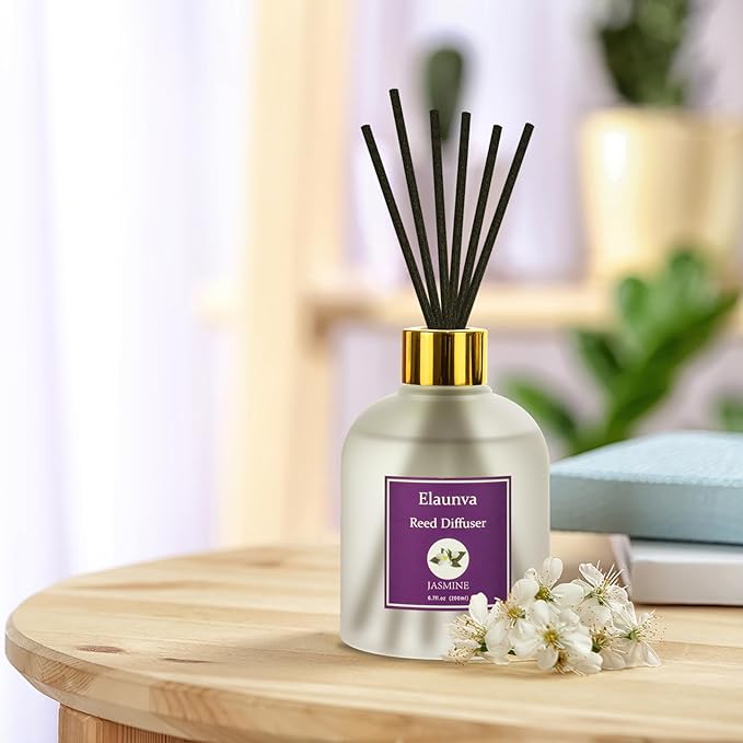 Jasmine Reed Diffuser Sets,6.7fl oz(200ml) with 8 Sticks,Fragrance/Aromatherapy for Livingroom/Office/Kitchen/Entryway/Bathroom,Gift Set,Shelf Decor,Home Accessories,Air Freshener(Jasmine)